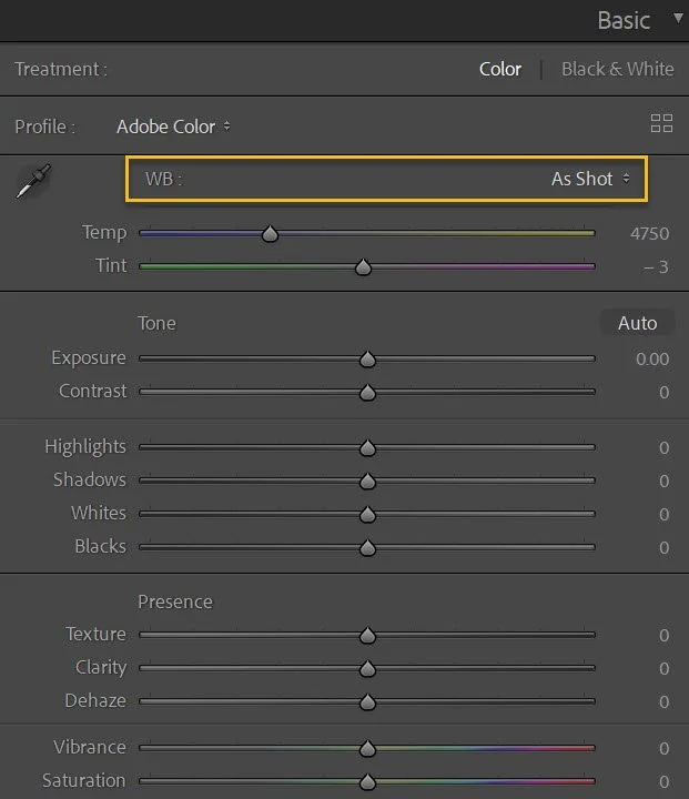 adjusting the White balance