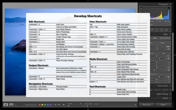Lightroom keyboard shortcuts
