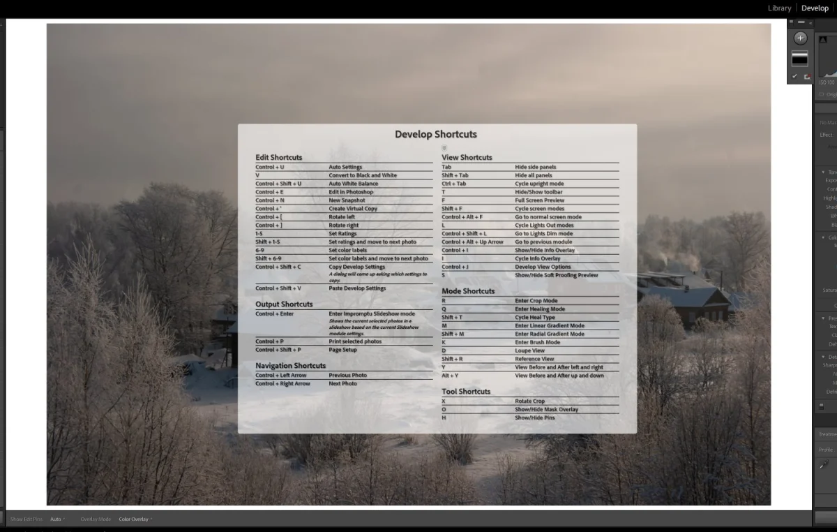 Lightroom keyboard shortcuts