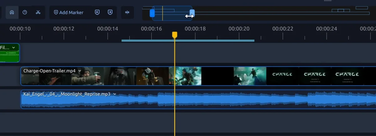 Updated OpenShot timeline with enhanced zoom slider