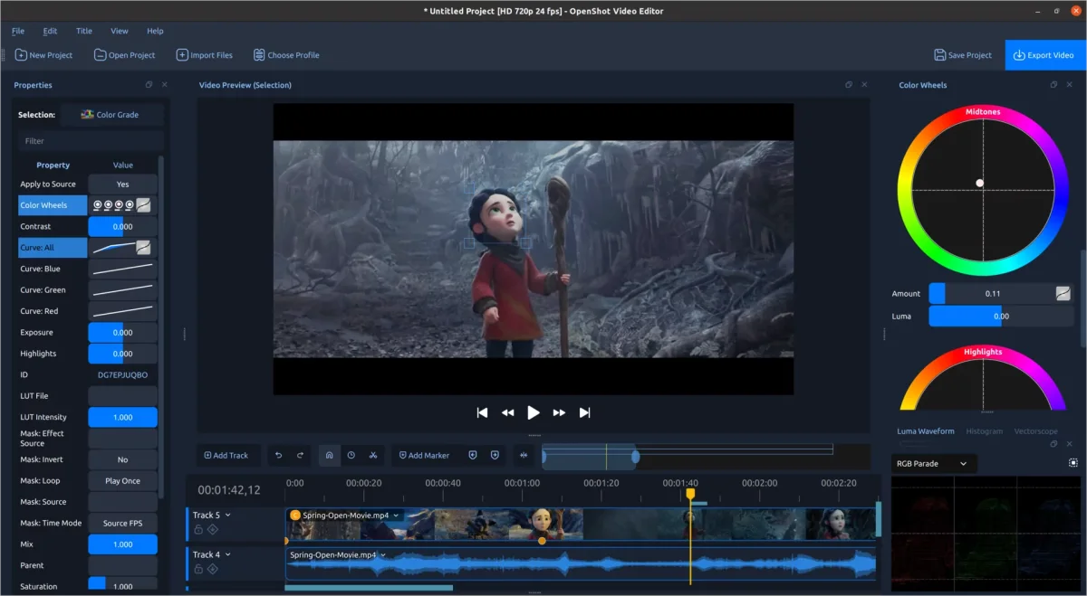 Analyzing video with the OpenShot RGB Parade scope