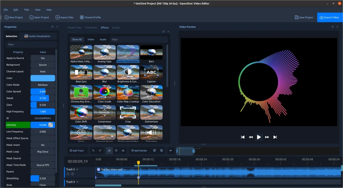 Radial audio visual representation in OpenShot