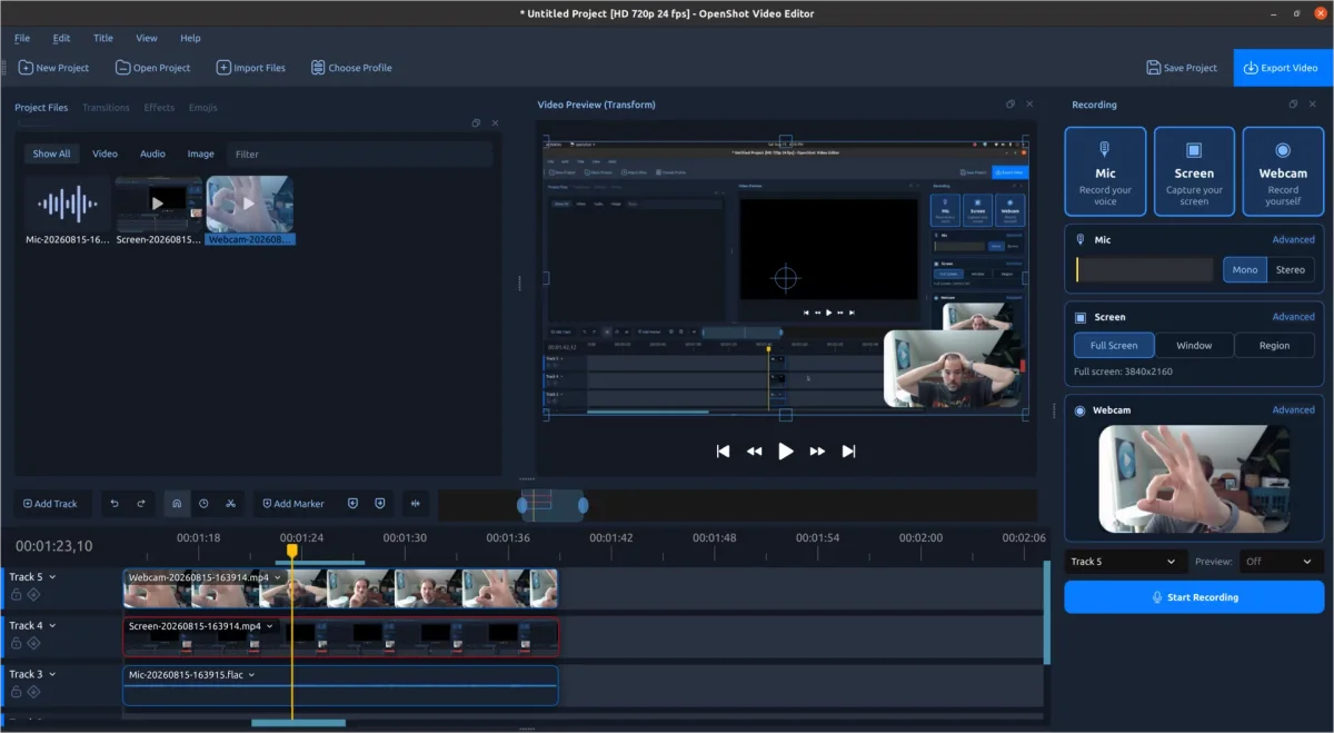 OpenShot 4.0 Recording View setup