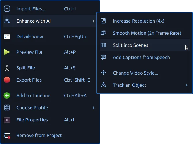 ComfyUI integration menu in OpenShot 3.5