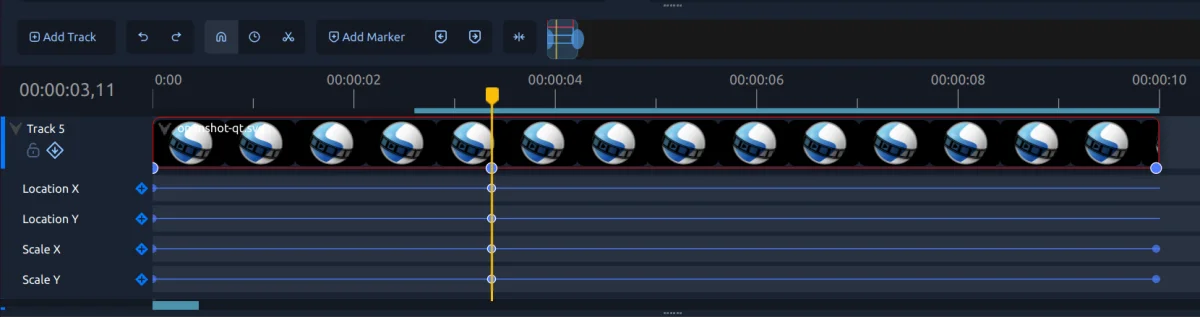 OpenShot 3.5's new timeline with keyframe panel