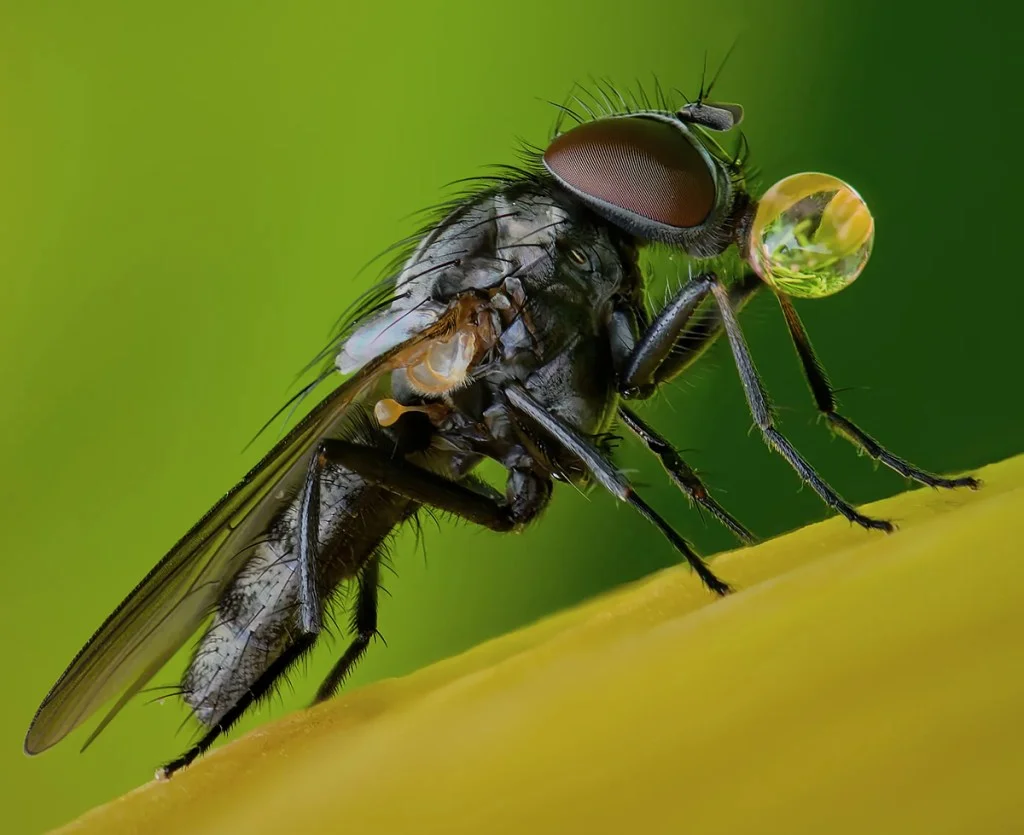 Fly blowing a bubble