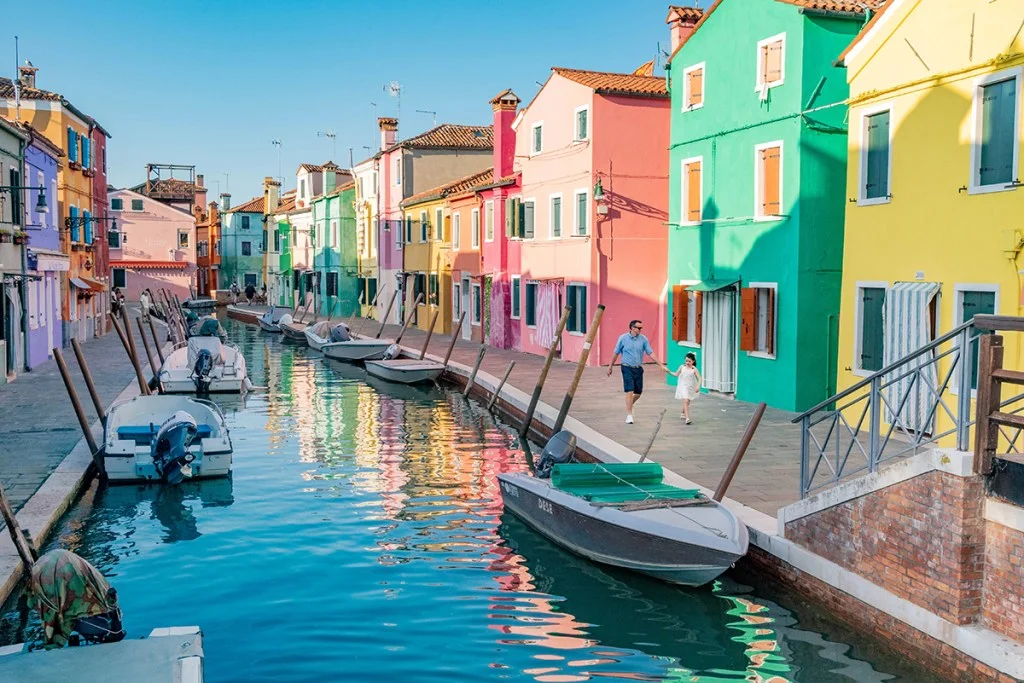 View of river through Burano island, Italy