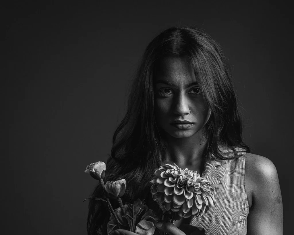 black and white photo of a woman