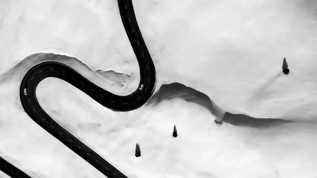 aerial view of a windy road