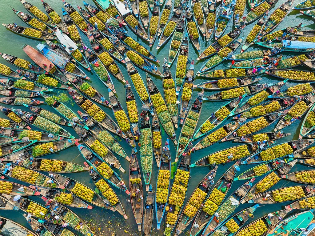 Colorful scene of a floating market