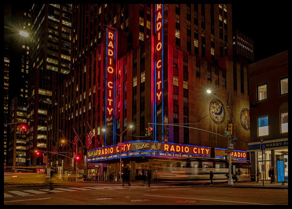 New York street corner with neon lights