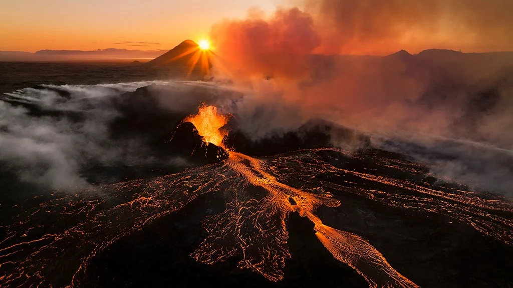 volcano eruption aerial shot