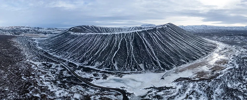 Hverfjall volcanic crater from above